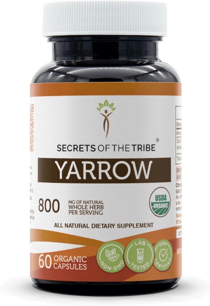 Secrets of the Tribe Yarrow USDA Organic 60 Kapseln | Hergestellt mit vegetarischen Kapseln und Certified Organic Yarrow (Achillea millefolium) Getrocknete Blatt und Blume (60 Kapseln)