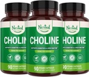Eingebettete Natürliche Choline Bitartrate 500mg | Hohe Potenz Choline Ergänzungen | Unterstützt kognitive Leistung & Liver Funktion | 100% Vegan & Non-GMO | (3-Pack)