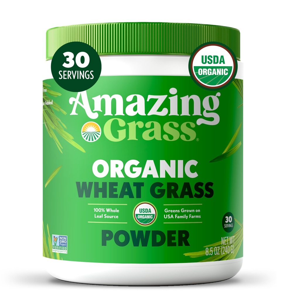 Amazing Grass Wheat Grass Powder: 100% Wheat Grass Powder pour l'énergie, la désintoxication et l'immunité, Chlorophylle fournissant des verts, 30 portions