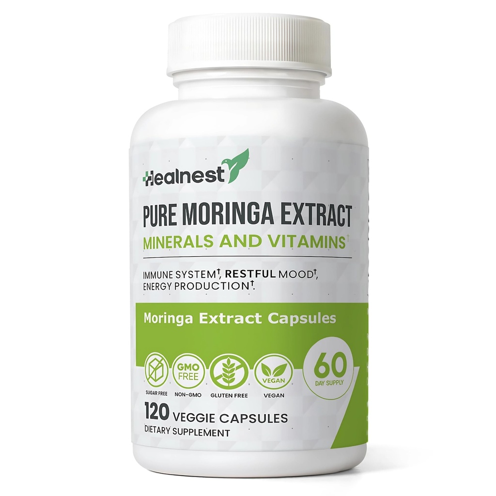 Pure Moringa Extract Capsules – 20:1 (20,000 mg) Potent Formula – Vegan Superfood Supplement with Vitamins & Minerals – Energy, Immunity, Digestion & Mood Support – 120 Capsules – Non-GMO, Gluten-Free