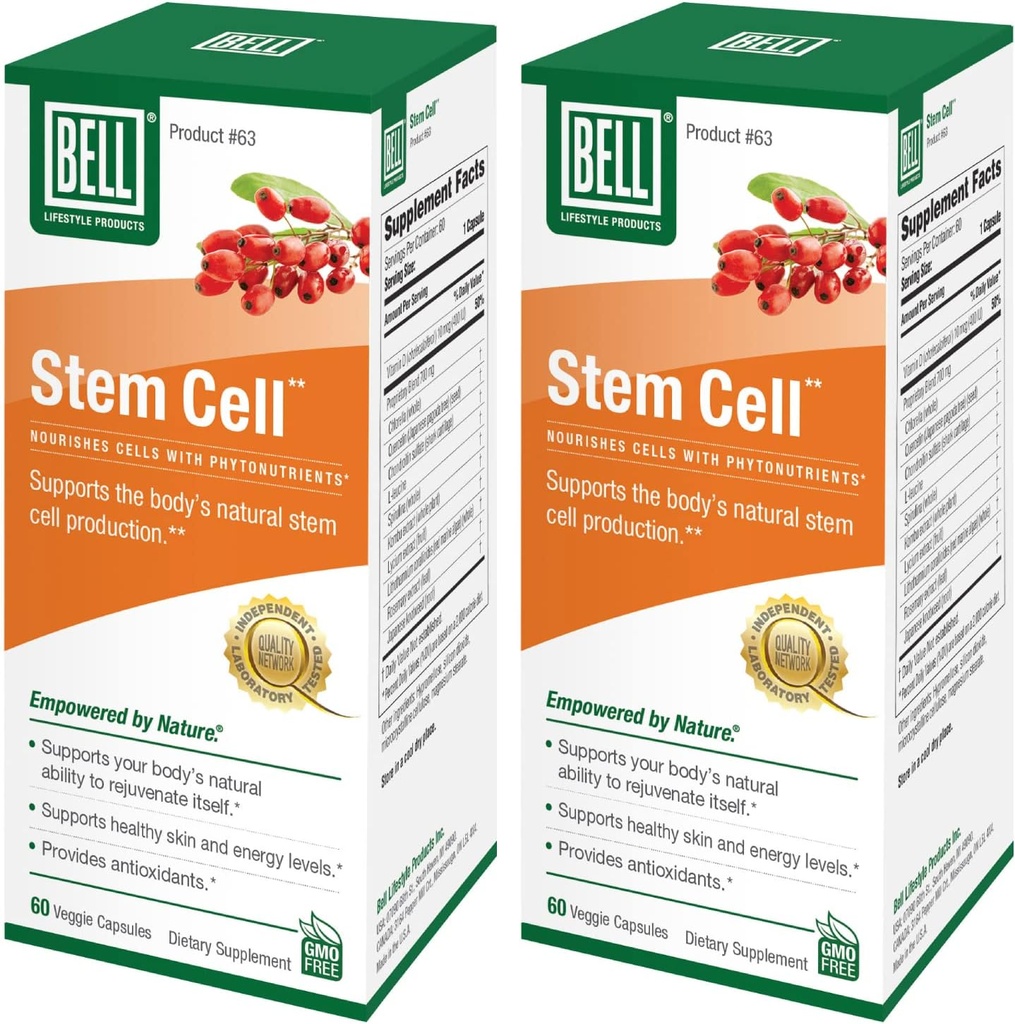 Bell Stem Cell Supplements - Unterstützt die natürliche Fähigkeit Ihres Körpers, um herausgewebte Zellen und verjüngtes Gewebe zu ersetzen | Celulas Madres, Packung von 2 | 60 Kapseln Jede