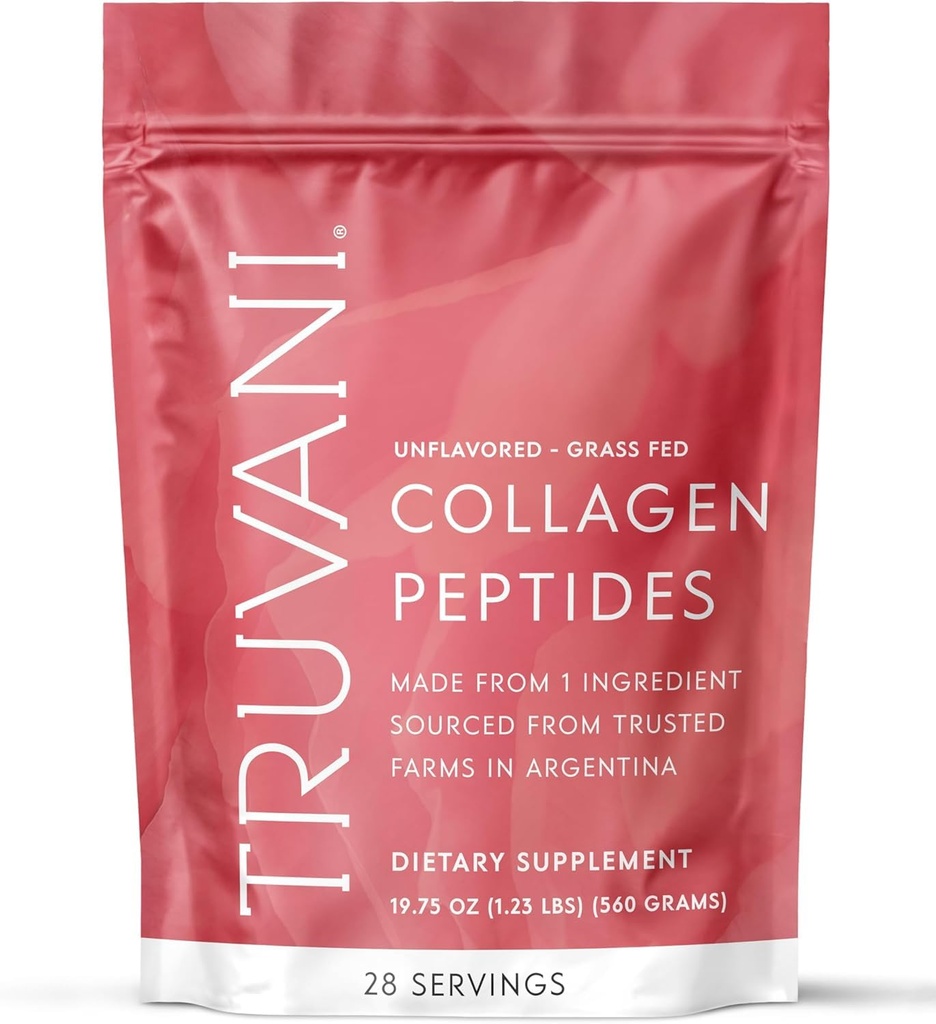 Truvani Hydrolysed Collagen Peptides | Unflavored | 28 Servierungen | 20g Grass-Fed Collagen Protein Powder | Fördert Haar, Haut und Nagel Gesundheit | Dairy & Gluten Free | Women & Men | Paket Mai Vary