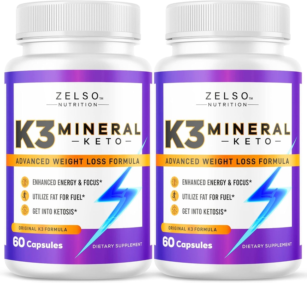 ZELSO (2 Pack K3 Mineral Weight Loss Pills pour femmes et hommes, K3 Mineral Pills - K3 Sel Mineral, Vitamine + K3 Capsules Supplément pour Keto Weight Loss - 2 mois d'approvisionnement