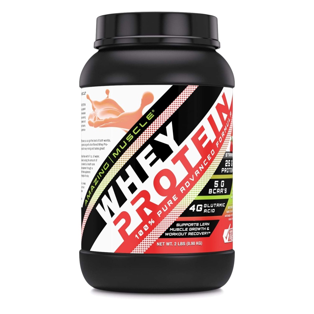 Erstaunliches Muskel 100% Whey Protein Pulver * Fortgeschrittene Formel mit Whey Protein Isolate als primäre Ingredient zusammen mit ultragefiltertem Whey Protein Konzentrat (Strawberry, 2 lb)