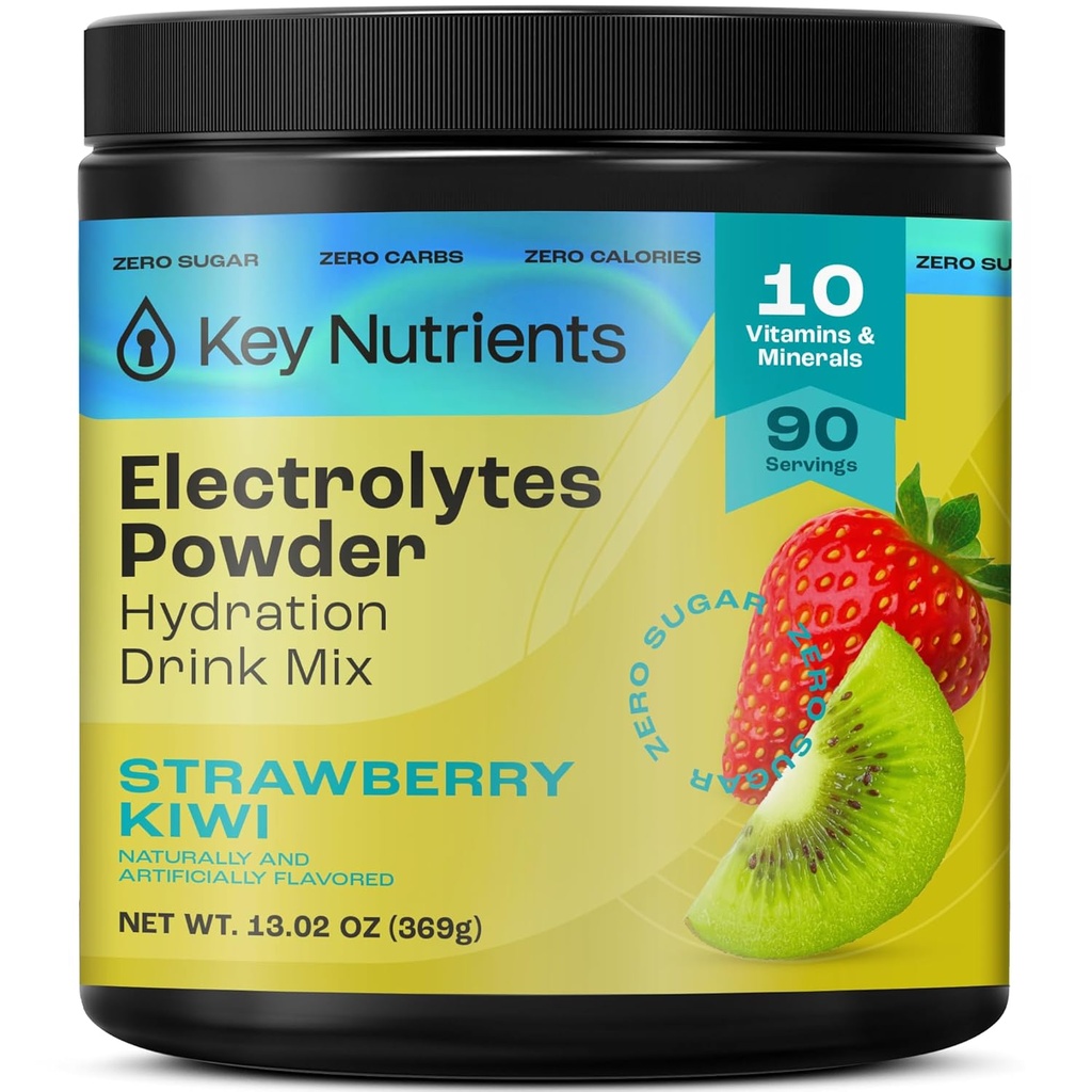 KEY NUTRIENTS Multivitamin Elektrolyte Pulver Kein Zucker - Juicy Erdbeer Kiwi Elektrolytpulver - Endurance & Energy Supplement - Hydration Powder - No Calories - 90 Portionen - Made in USA