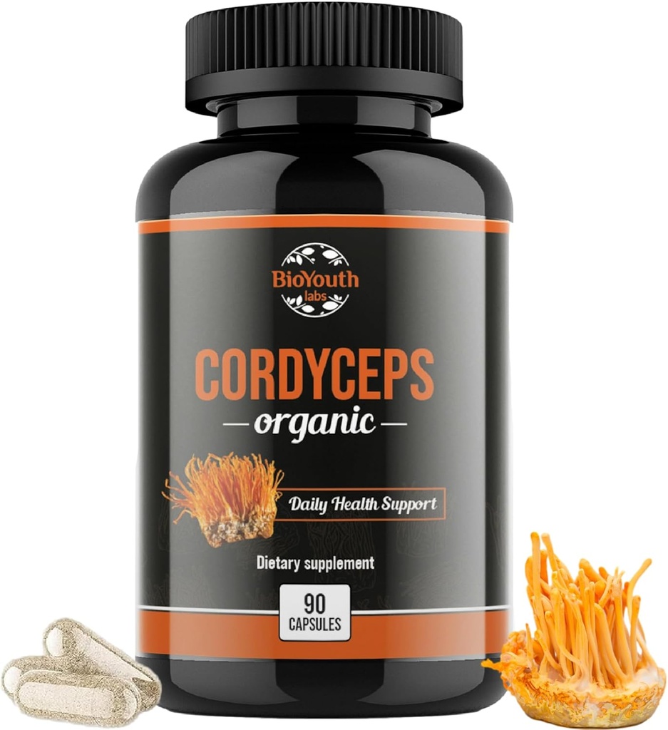 Cordyceps Organische Nahrungsergänzung - Natürliche Energie Boost und respiratorische Gesundheit Unterstützung mit Cordyceps Militaris, Clinical Backed, Non-GMO & Allergen-Free | 90 Kapseln