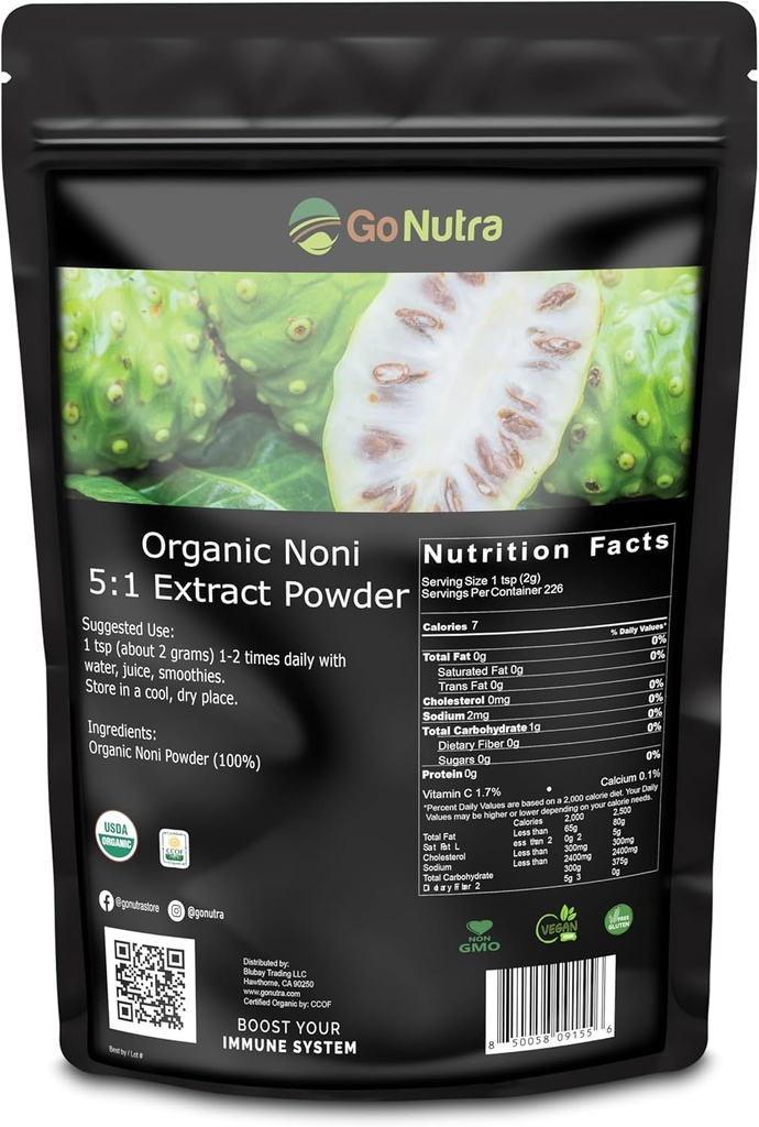 Noni Fruchtpulver Bio 5:1 Extrakt Rein 1lb. (16 oz) Superfood Noni Pulver