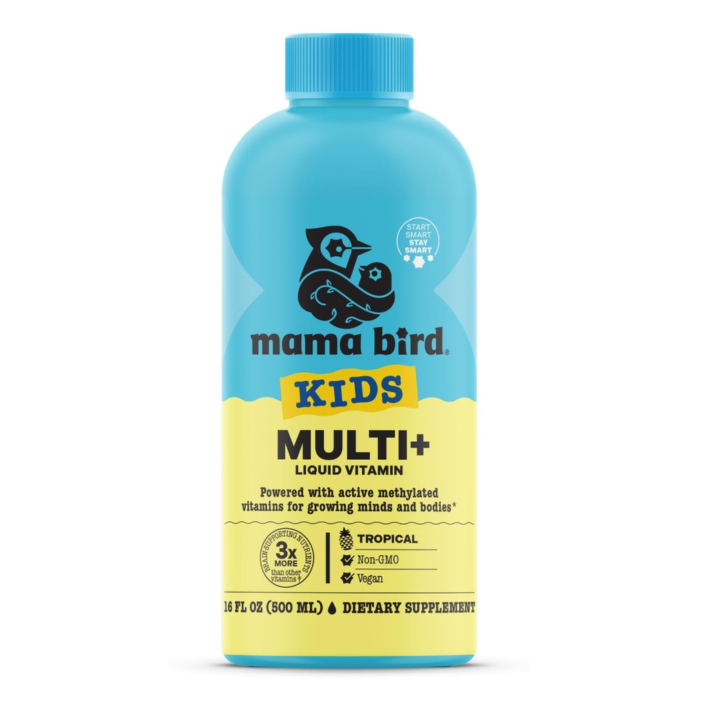 Best Nest Wellness Kids Multi Plus - Supplément de soutien à la santé cérébrale pour les enfants - Multivitamine liquide avec des vitamines méthylées - Supplément nutritionnel aide la santé immunitaire - Arôme tropical, 16 fl oz