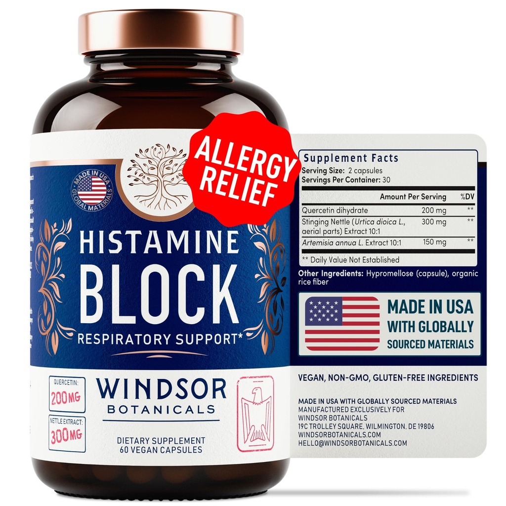 Histamin Blocker für Allergien - Quercetin, Stinging Nettle Flavonoids Natural Antihistamine Tablets - Allergy Relief Supplements & Antihistamine für Erwachsene - 60 Vegan Histamin Block Kapseln