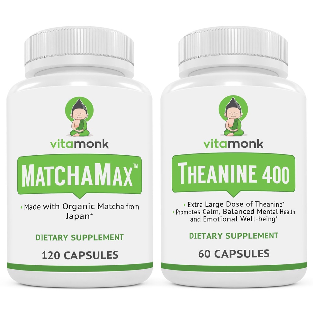 VitaMonk MatchaMax Matcha Kapseln & L-Theanine 400mg - Erhöhen Sie Energie und verbessern Sie den Fokus Bundle