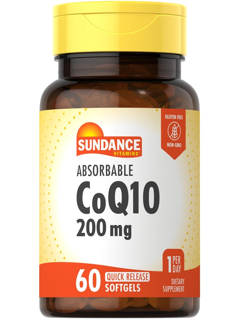 Sundance CoQ10 200mg Softgels (60 Count) avec extrait de poivre noir (non-OGM et supplément sans gluten)