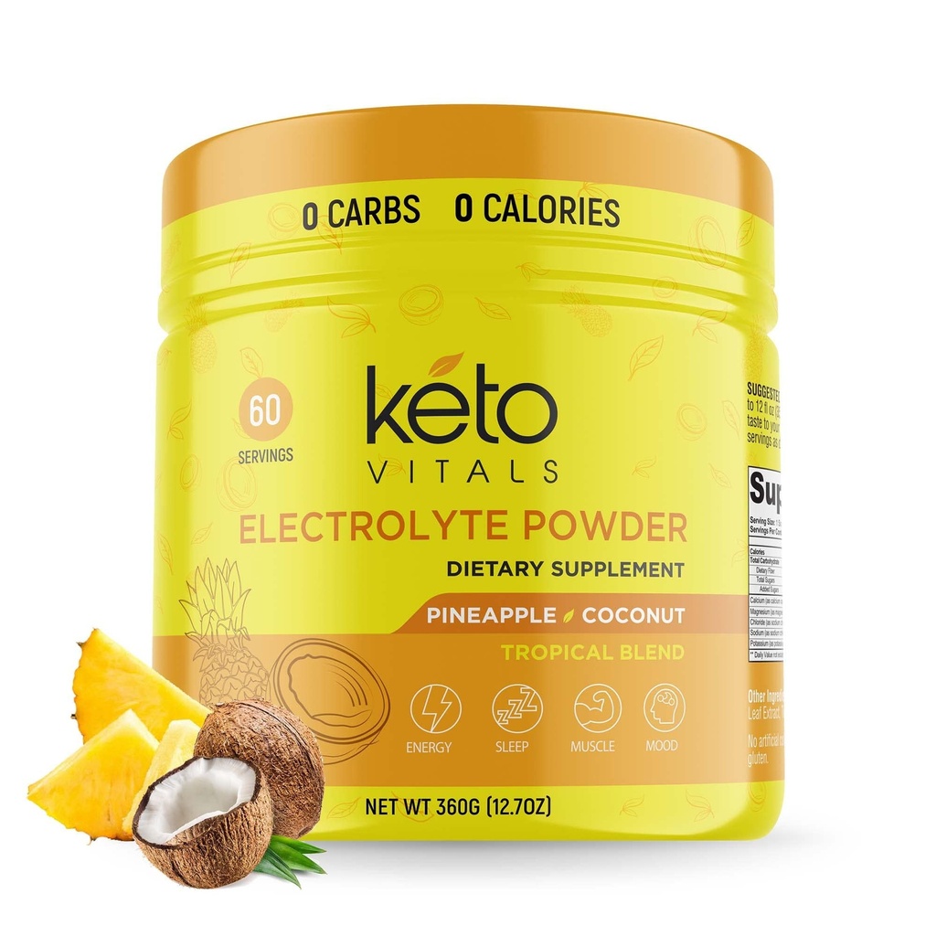 Keto Vitals Elektrolyte Pulver - Zuckerfreie Keto Elektrolyte Pulver mit Kalium, Magnesium, Natrium, & Calcium - Kein Zucker Elektrolyt Getränke Mix & Hydration Pulver, 60 Servierungen, Ananas Coconut