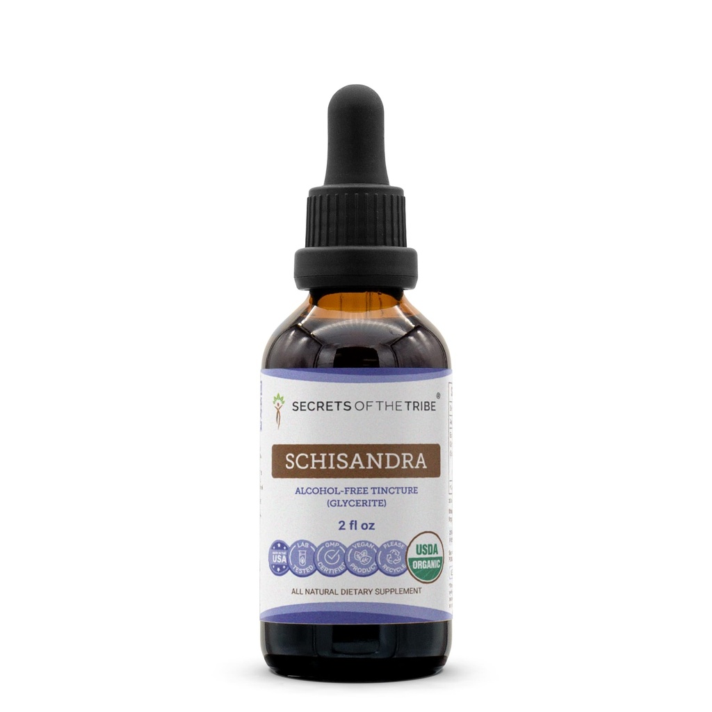 Secrets of the Tribe Schisandra USDA Organic | Alkoholfreier Extrakt, hochkarätige Kräutertropfen | Made from 100% Certified Organic Schisandra (Schisandra Chinensis) Getrocknete Beere 2 Unze
