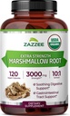 Zazze USDA Organic Marshmallow Root 10:1 Extrakt, 3000 mg Stärke, 120 Vegan Kapseln, 4 Monate Versorgung, Standardisiert, Konzentrat 10X Extrakt, 100% Vegetarisch, All-Natural, Non-GMO, Made in USA
