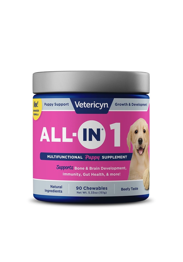 Vetericyn All-in 1 Multifunktions-Puppy-Ergänzung | Verdauungsenzyme + Antioxidante Immununterstützung für Welpen + Vitamine, Mineralien, Präbiotika, Probiotika und Omegas. Anzahl