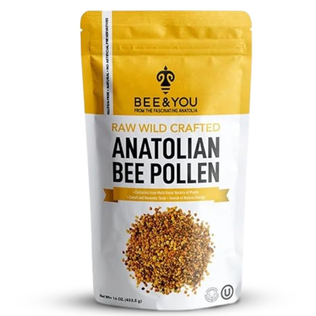 Bee and You Bee Pollen Granules, 16oz (1lb) Bag, 100% Pure, Natural Supplement, Antioxidants, Proteins, Vitamins, Amino Acids, for Adults, Women, Men