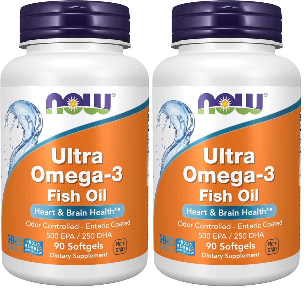 MAINTENANT Suppléments, Ultra Oméga-3 Distillés moléculairement et enduits entériques, 90 Softgels (paquet de 2)