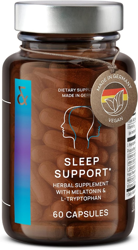 N°6 Soutien de sommeil naturel avec la mélatonine 1 mg et L-Tryptophane - Passionflower, racine valériane et plus - Supplément de sommeil amélioré - 60 capsules pour nuits reposantes