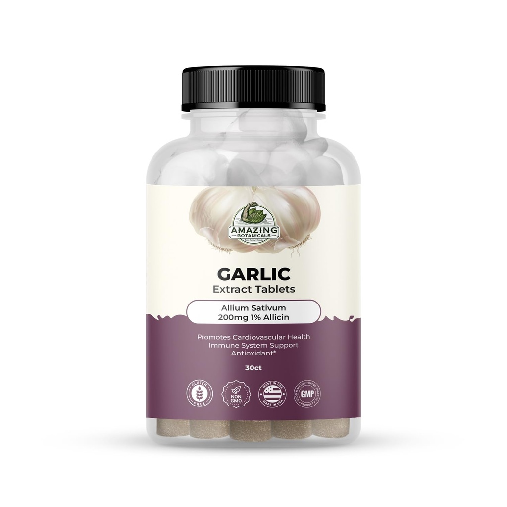 Erstaunliche Botanik Knoblauch Extrakt Tabletten - Allium Sativum 200mg, 1% Allicin - Hohe Potenz Kräuterergänzung für Wellness und Vitalität - 30 Count