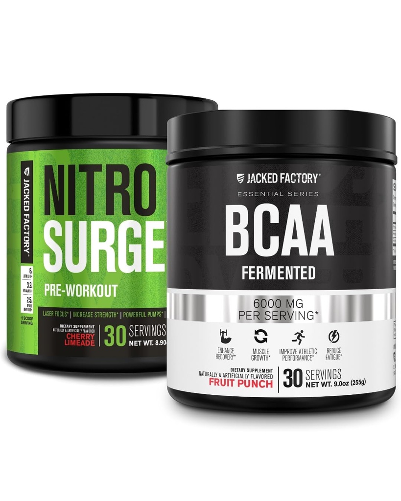Jacked Factory Nitrosurge PreWorkout in Cherry Limeade & BCAA in Fruit Punch für Muskelaufbau und Erholung