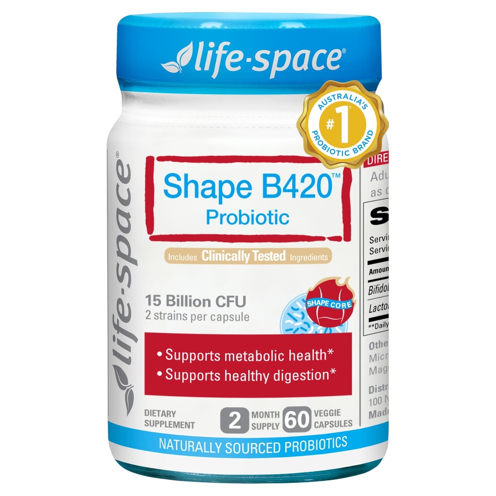 Life-Space Shape B420 Probiotika für eine bessere Form, GLP-1 Boost, 2 Monate Serving, klinisch unterstützter Metabolismus, Präbiotikum + Probiotikum für Frauen und Männer, 60 Vegetarische Kapseln