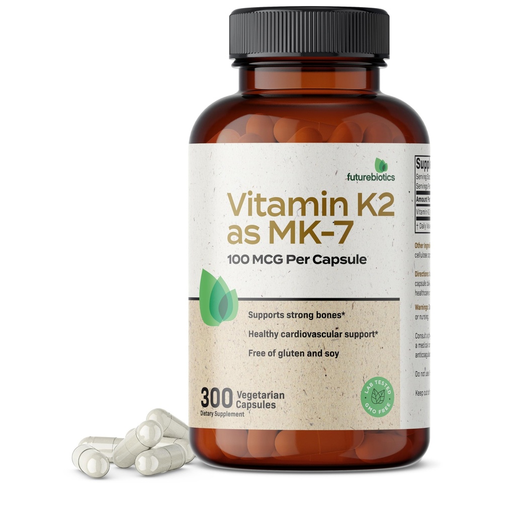 Futurebiotics Vitamine K2 comme MK-7 100 mcg, soutient les os forts- non-OGM, 300 capsules végétariennes