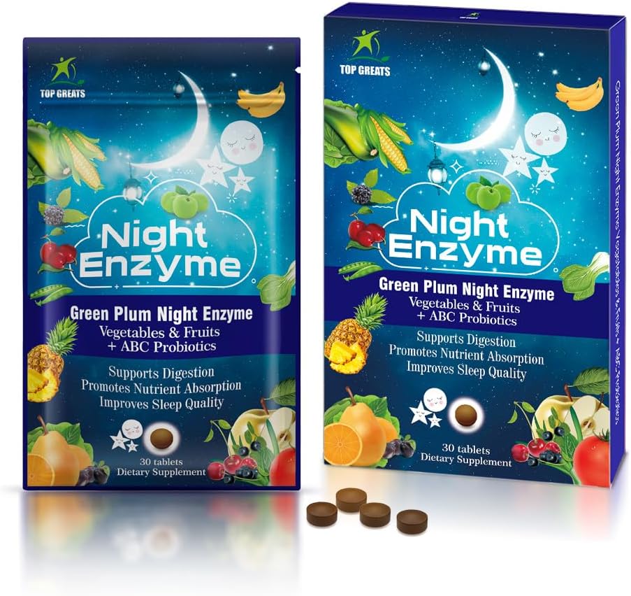Night Enzyme, Daily Multi Digestive Enzyme, Green Plum Fruit and Vegetables mit Probiotics, Relief Bloating, bessere Schlafqualität, für Männer und Frauen, fördern Verdauungs- 30 Tabletten