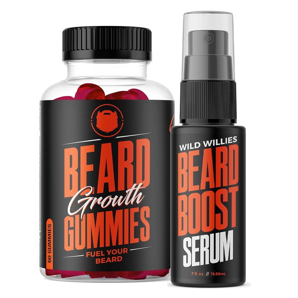 Wild Willies Bart-Wachstum Dual Threat: Bart-Wachstumgummis und Serum-Kit für Herren - Biotin, Koffein & Essential Growth Oil für Fuller, Thicker Gesichtshaar - Bart Vitamine & Enhance Bart-Wachstum
