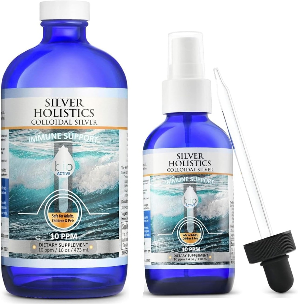 Silver HOLISTICS Colloidal Silver Liquid Bundle – Inklusive Colloidal Silver Spray (4 OZ) & Refill Solution (16 OZ) mit Free Dropper - Immun Support Supplement für Kinder, Erwachsene und Haustiere