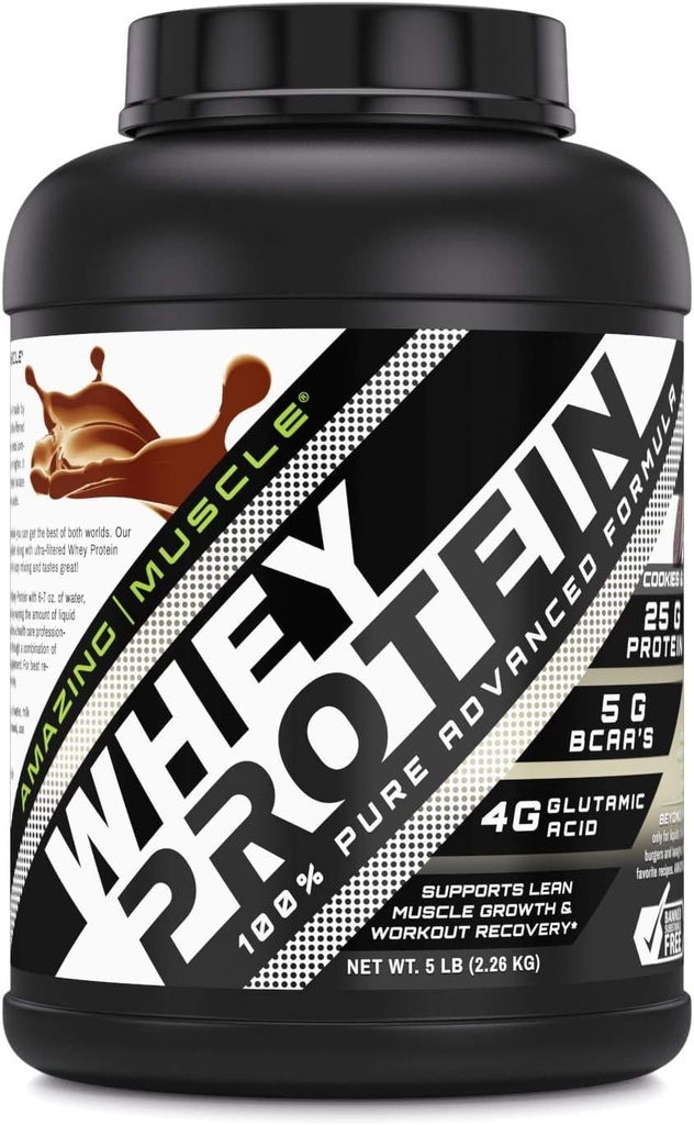 Erstaunliches Muskel 100% Whey Protein Pulver *Erweiterte Formel mit Whey Protein Isolate zusammen mit Ultragefiltertem Whey Protein Konzentrat (Cookie & Cream, 5 Lb)