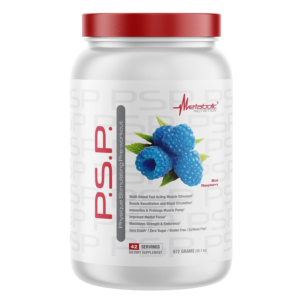 Nutrition métabolique P.S.P. Physique Stimulant Préentraînement 672g Zéro sucre sans caféine (framboise bleue)