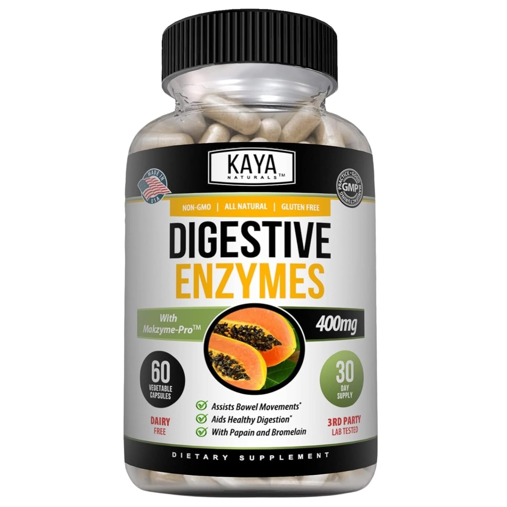 Kaya Naturals Verdauungsenzyme mit Präbiotika & Probiotika - Aufnahme & Bloating Relief - Gewichtsverlust Pillen für Frauen & Männer - Aids Immunfunktion - Verdauungsunterstützung - 60 Veggie Kapseln