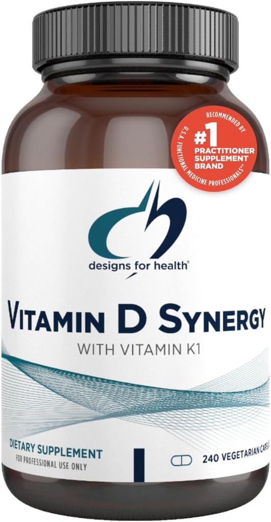 Designs für Gesundheit Vitamin D Synergy - 2000 IU Vitamin D mit K Supplement - Unterstützt gesunde Stimmungen, Knochengesundheit + Immungesundheit für Erwachsene - VIT D3 + Vitamin K - Glutenfrei + Non-GMO (240 Kapseln)
