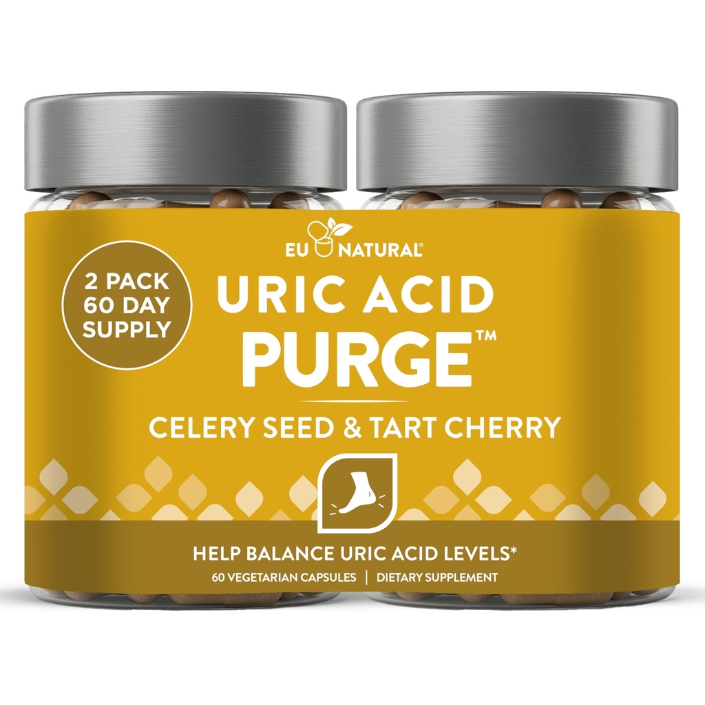 Purge! Uric Acid Flush – Essen & Trinken Was Sie wollen – Entgiften und Reinigen mit Celery Seed Extract, Tart Cherry & Chanca Piedra für effektive Gelenkunterstützung & Aktive Mobilität – 120 Soft Vegan Kapseln