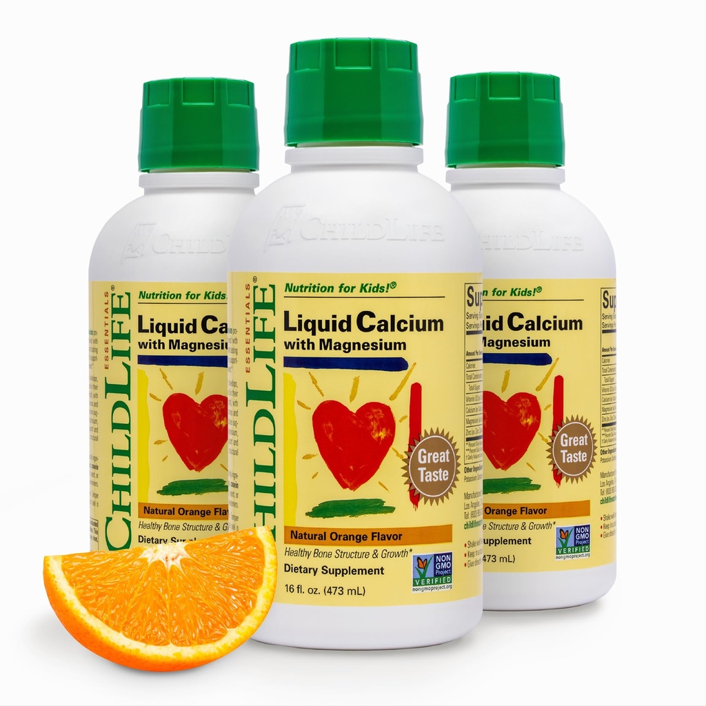 ChildLife Essentials Flüssige Kalziumergänzung für Kinder - Baby Kalzium mit Magnesium, Zink und Vitamin D3 - Orange Flavor, 16 fl oz (3 Pack)