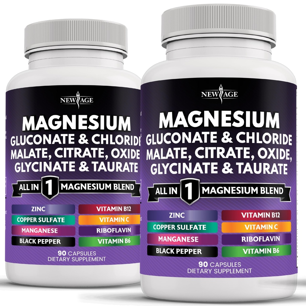 Nouveau supplément de magnésium de l'ÂGE -Citrate de glycine puissant Oxyde de malate Taurate d'Aspartate de gluconate Orotate et de Mag Chlorure Manganèse Bone Santé et Force des os, Soutien articulaire- 180 Compte