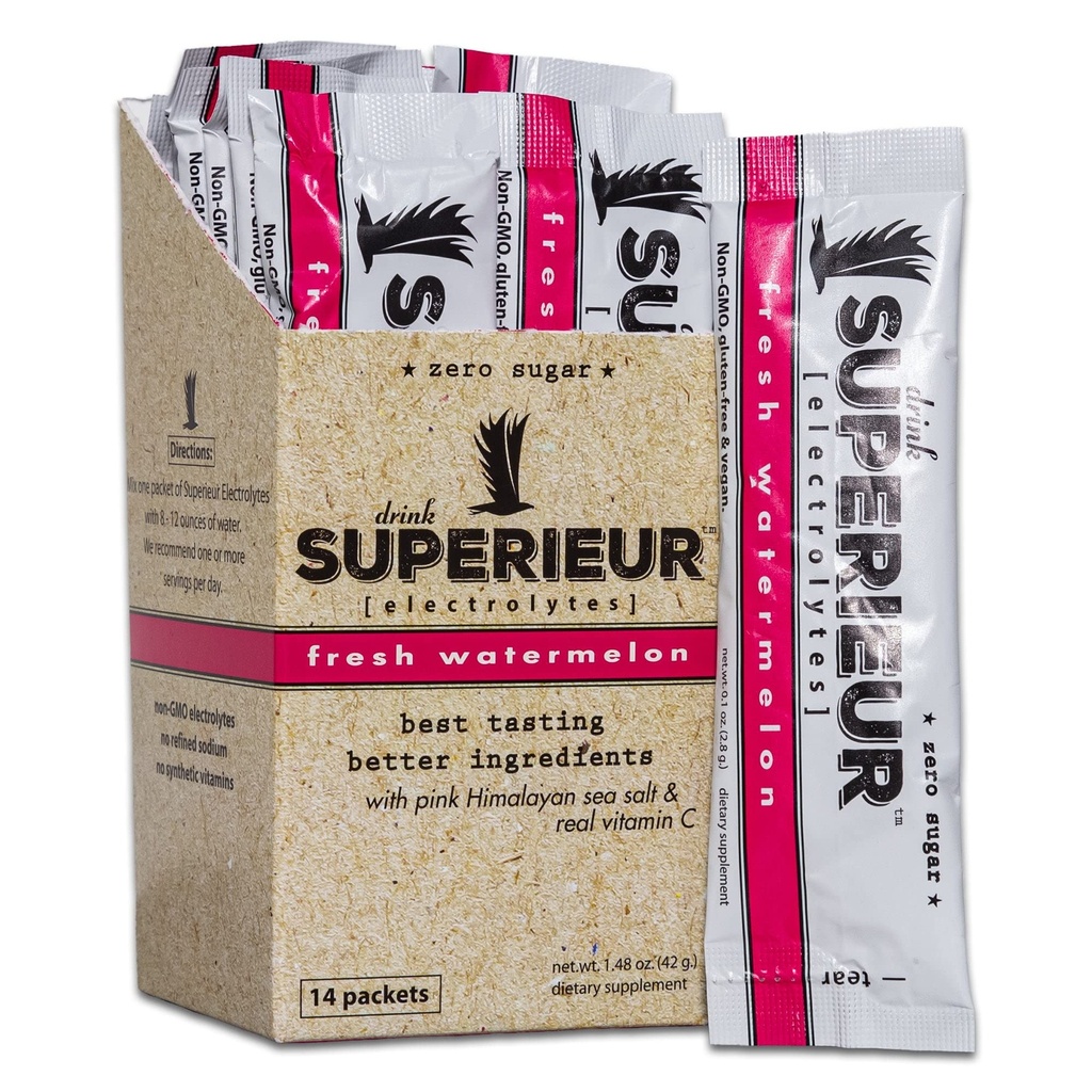 Superieur Elektrolyt-Pulver-Packets - Vegan Elektrolyt Hydration Pulver w/Sea Minerals - Keto Friendly, Non-GMO, Zero Sugar Electrolyte Supplement - Gesundes Sportgetränk - Wassermelone (14 Packungen)