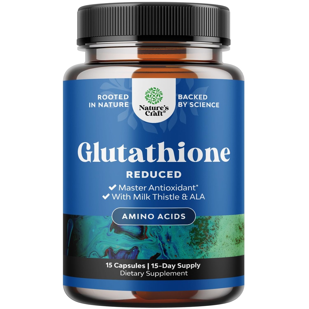 Reduzierte Glutathion-Ergänzung mit Milchdistel - 500 mg pro Servierung reines L Glutathion mit Alpha Lipoic Acid & Milk Thistle Silymarin für Hautradiance, Leberunterstützung & Immununterstützung - 15 Count
