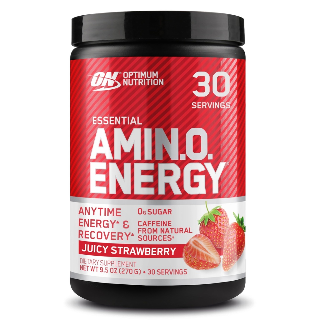 Optimum Nutrition Amino Energy - Pre Workout mit grünem Tee, BCAA, Aminosäuren, Keto Friendly, Green Coffee Extract, Energy Powder - Juicy Strawberry Burst, 30 Portionen (Packaging May Vary)