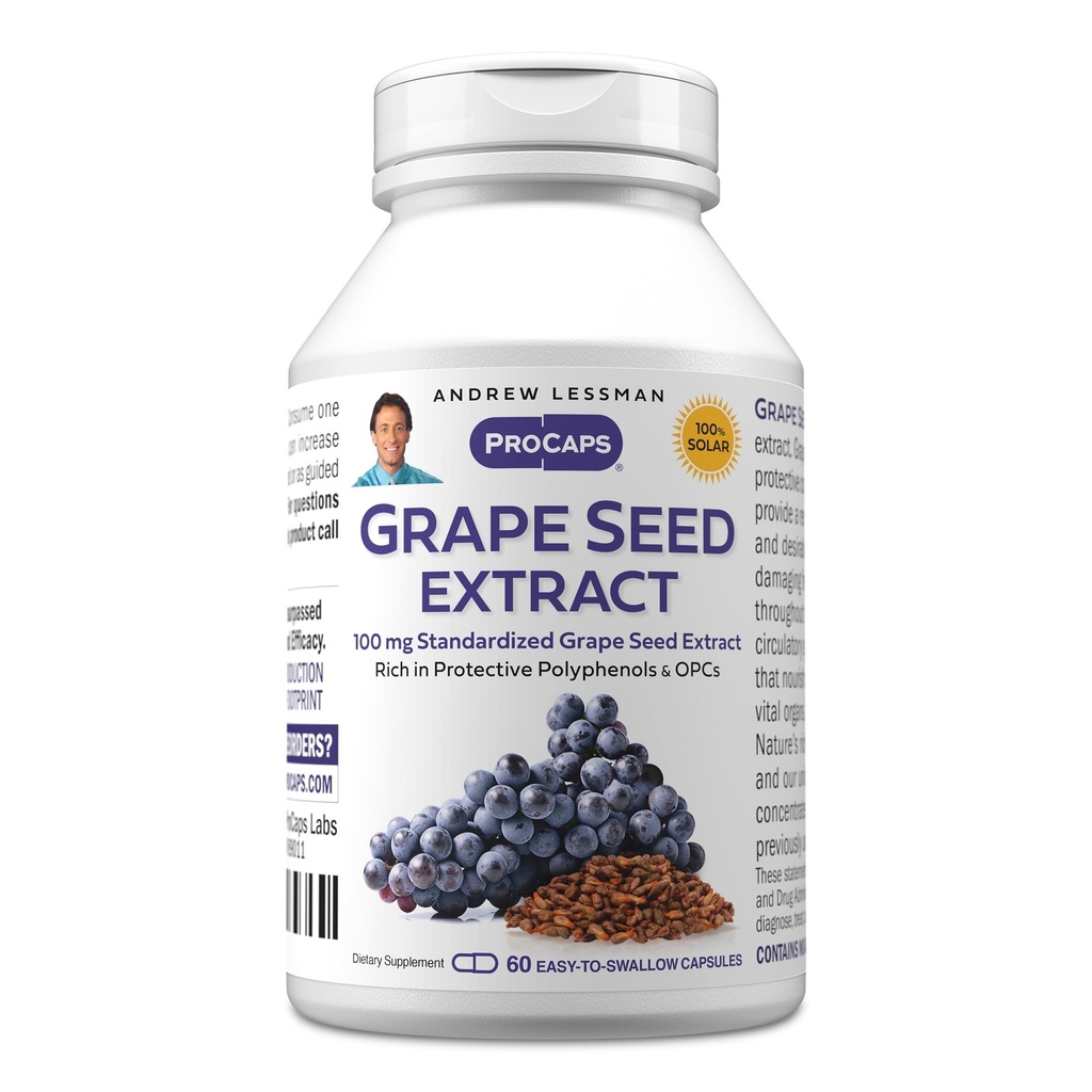 ANDREW LESSMAN Grape Seed Extract 60 Kapseln - 100 mg Standardisierter Extrakt, Antioxidant, neutralisiert schädigende freie Radikale, unterstützt gesunde Zirkulation. Reich an schützenden Polyphenolen