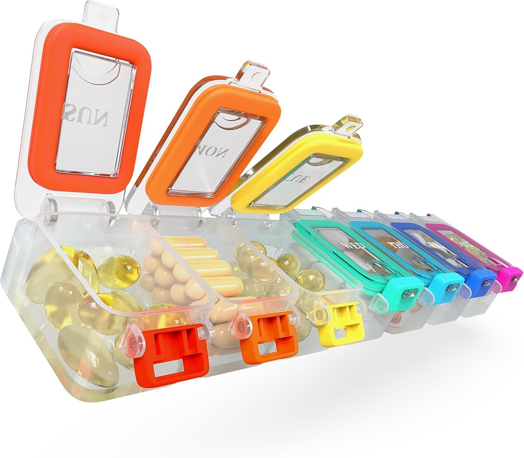 BEXEEN Wöchentliche Medizin Pille Organizer Wasserdicht 7 Tage große Pille Box Tägliche Pille Fall Süße Vitamin Organizer Portable Pille Container Reise Pillen Halter XL Supplement Medizinspender Ein Tag