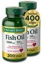 Huile de poisson de la nature, supplément alimentaire avec 360mg Oméga-3, soutient la santé cardiaque, 1200mg, 200 Softgels (paquet de 2)