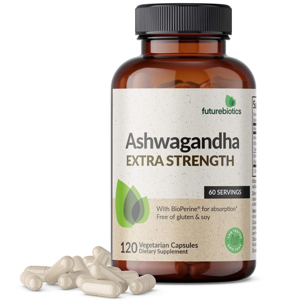 Futurebiotics Ashwagandha Extra Strength Stress & Mood Unterstützung mit BioPerine - Non GMO Formel, 120 Vegetarische Kapseln