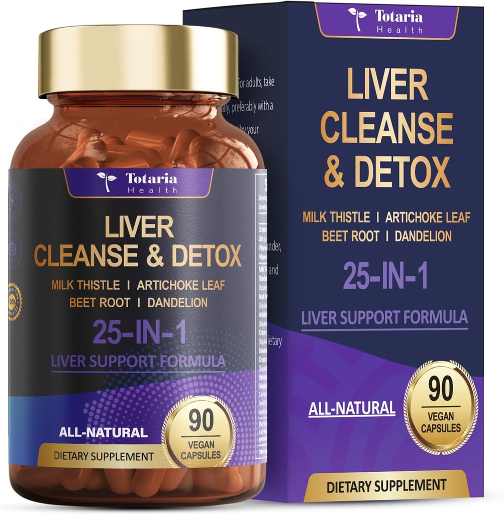 Leberreiniger Detox & Repair 25-in-1 mit Milchdistel,Dandelion Root,Beetroot, Artichoke Extrakt für Lebergesundheit Kräuter Leber Unterstützung Nahrungsergänzung Vitamine Zink, Choline 90 Vegan Kapseln