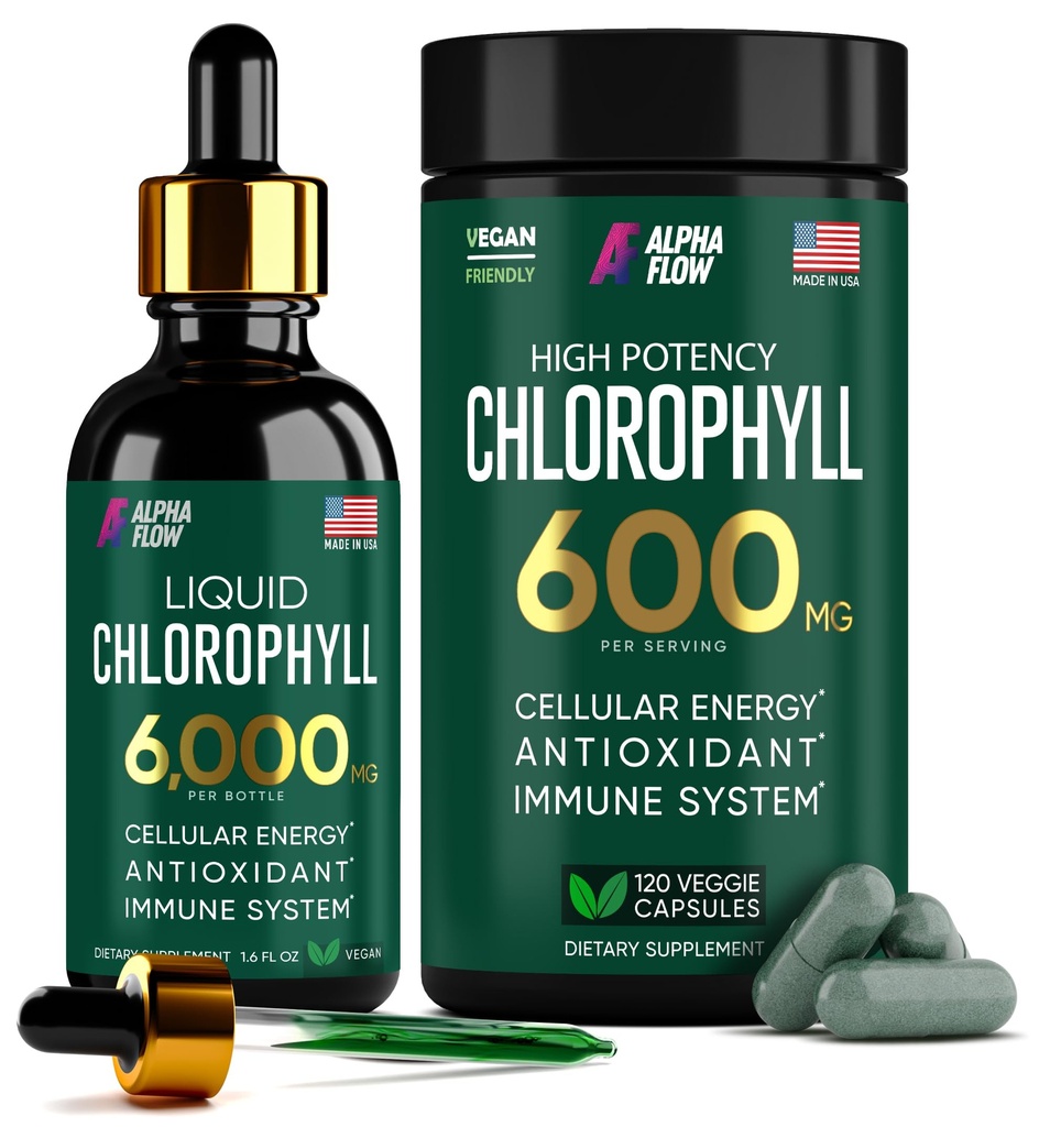 (Bundle) Gouttes de chlorophylle liquide et capsules de chlorophylle – Énergie naturelle, soutien immunitaire, fraîcheur interne et supplément antioxydant
