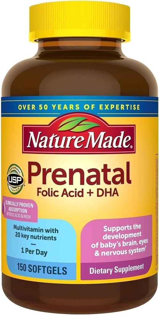 Nature Made Prenatal + Dha 200 mg Nahrungsergänzung (Netcount 150 Soft Gels), 150Count ()