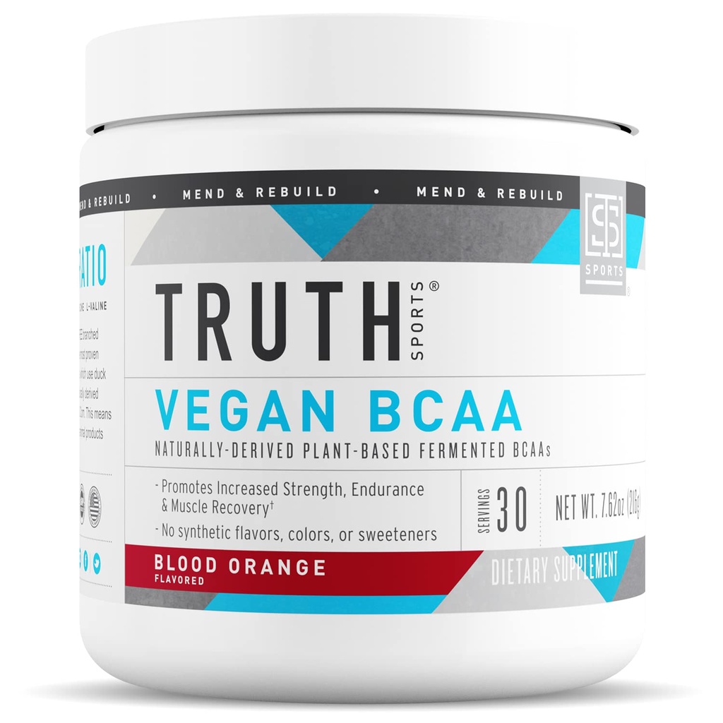 Wahrheit Ernährung Vegan BCAA Pulver- 2:1:1 Ratio Natürliche BCAAs Aminosäuren Pulver für Energie, Muskelaufbau, Post Workout Erholungsgetränk für Muskelrückgewinnung (Blood Orange, 30 Portionen)