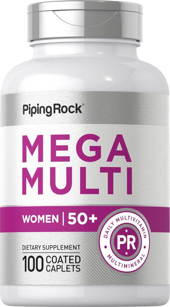 Piping Rock Multivitamin für Frauen 50 Plus | 100 beschichtete Kapseln | Täglich Multi Vitamin & Mineral für Frauen | Nicht-GVO, glutenfreie Ergänzung