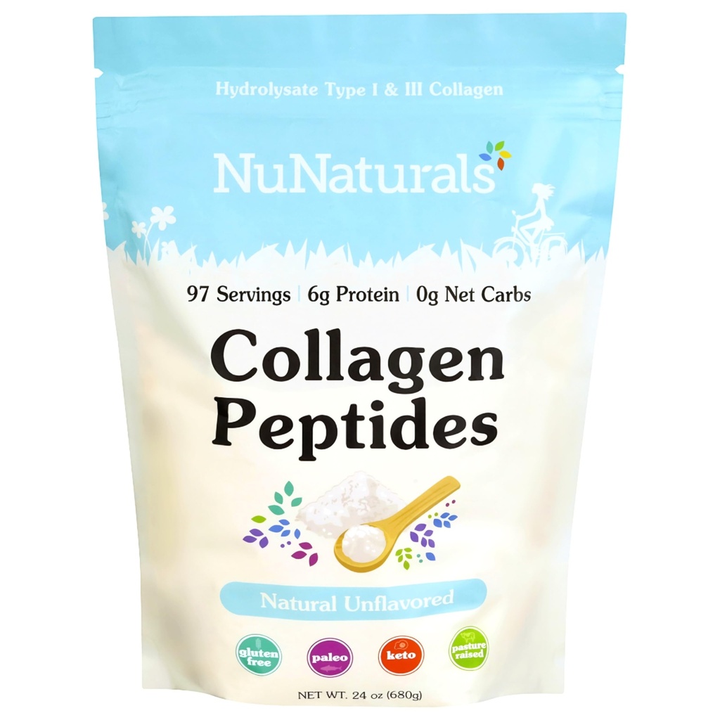 Nunaturals Collagen Peptides Powder (Typ I, III), für Haut, Haar und Nagel, 24oz