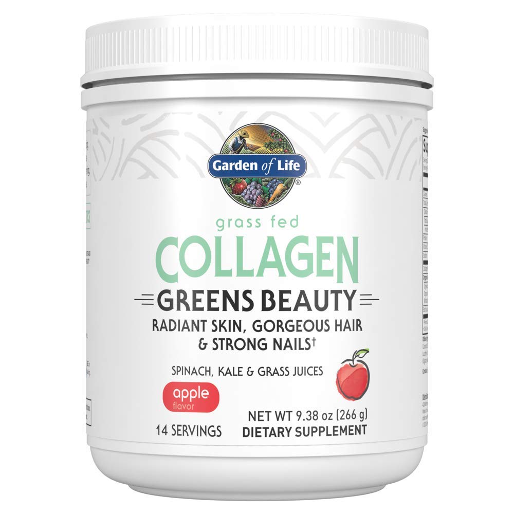 Garten des Lebens Gras Fed Collagen Greens Beauty Powder - Apple, 14 Servierungen, für Frauen Haut Haarnägel Gelenke, Collagen Peptide Pulver + Protein + Greens Supplement